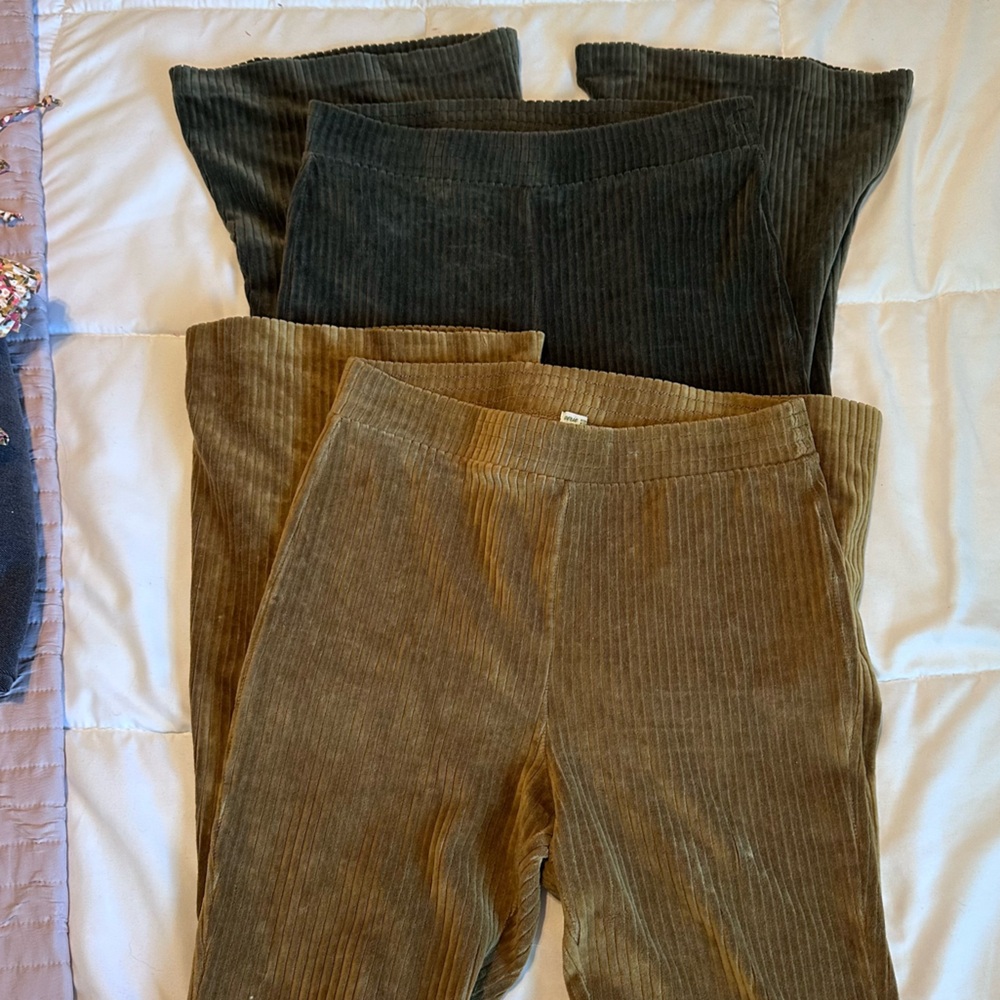 Aerie Women's Corduroy Leggings - Dark Green and Brown